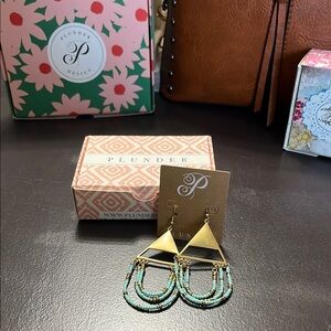 Plunder Gold and Green Seed Beaded Earrings